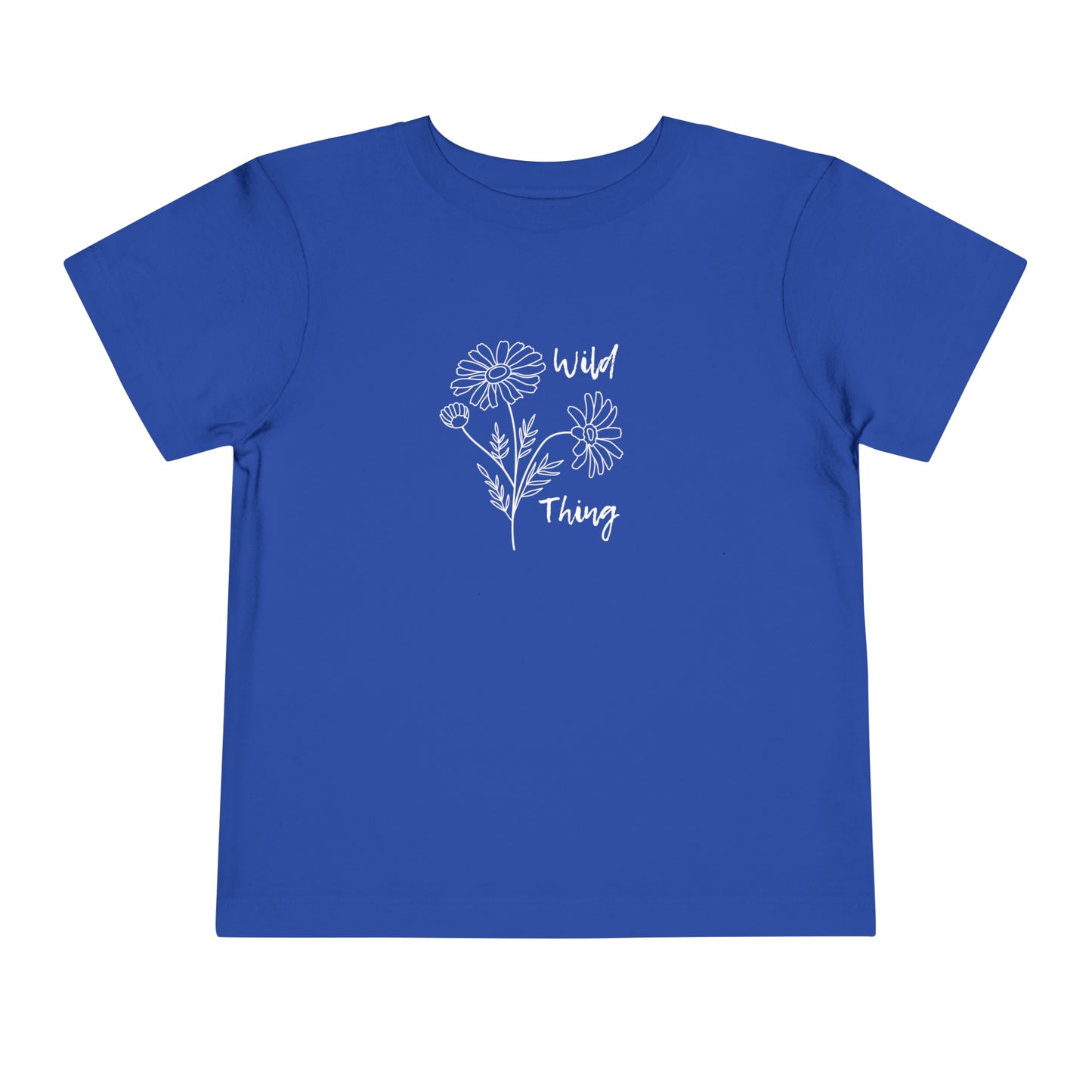 Comfortable funny graphic toddler tee stating 'wild thing' in color true royal