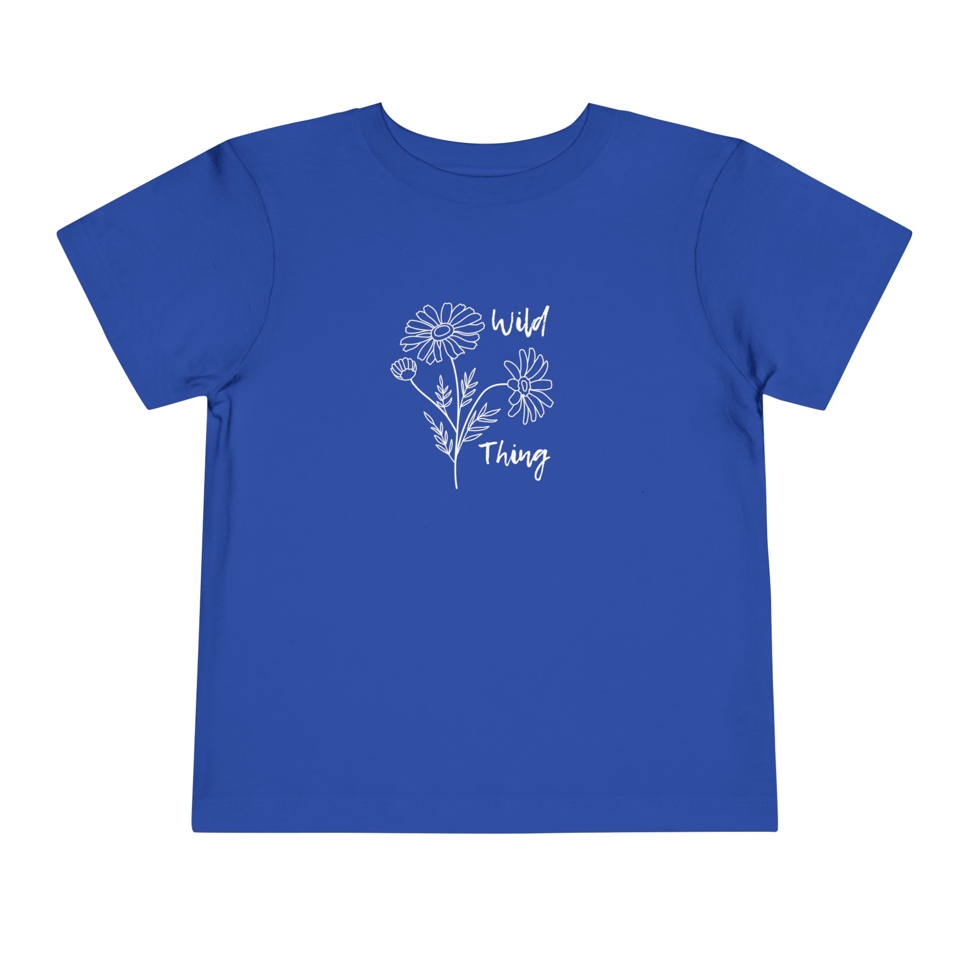 Comfortable funny graphic toddler tee stating 'wild thing' in color true royal