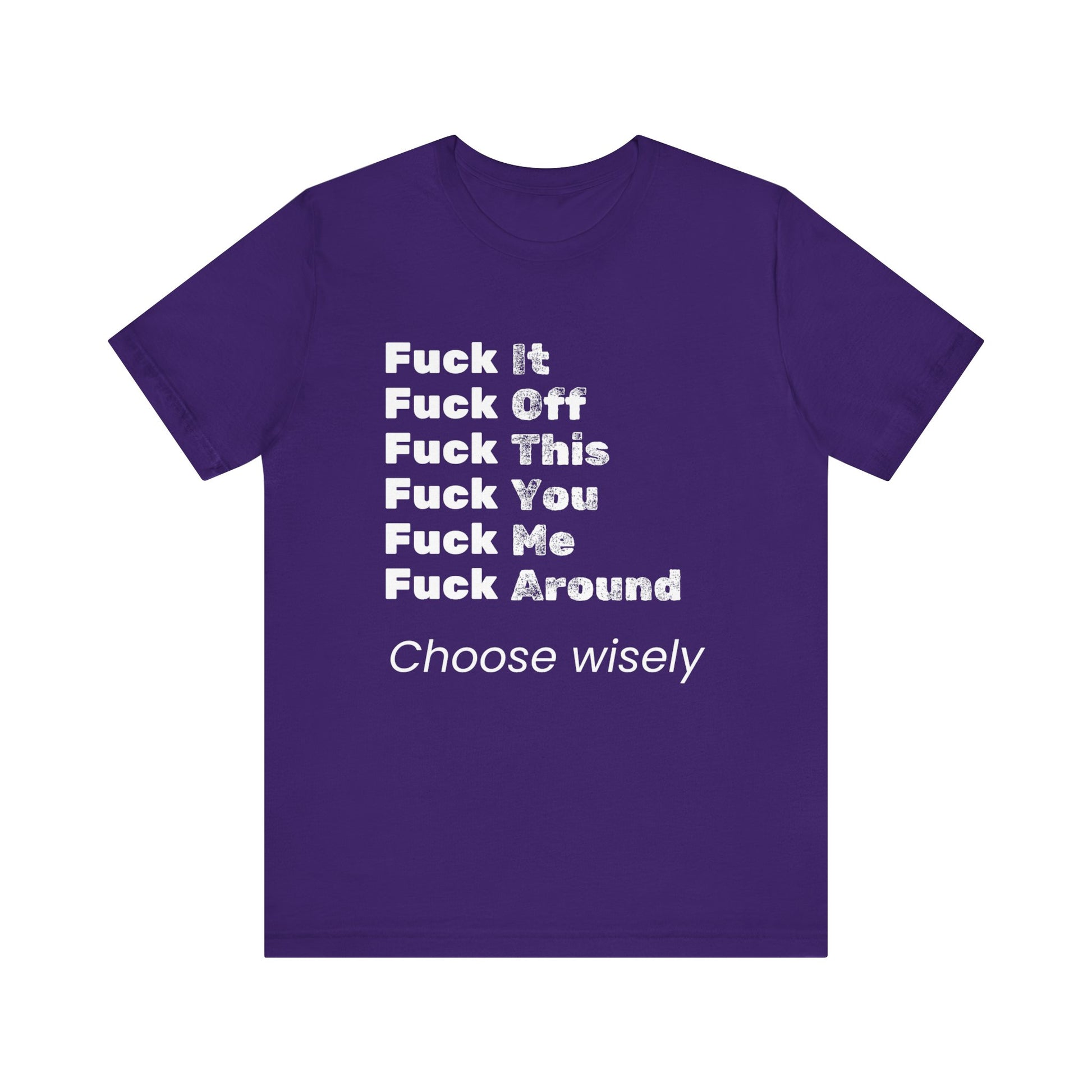 Adult humor tee shirt in color team purple