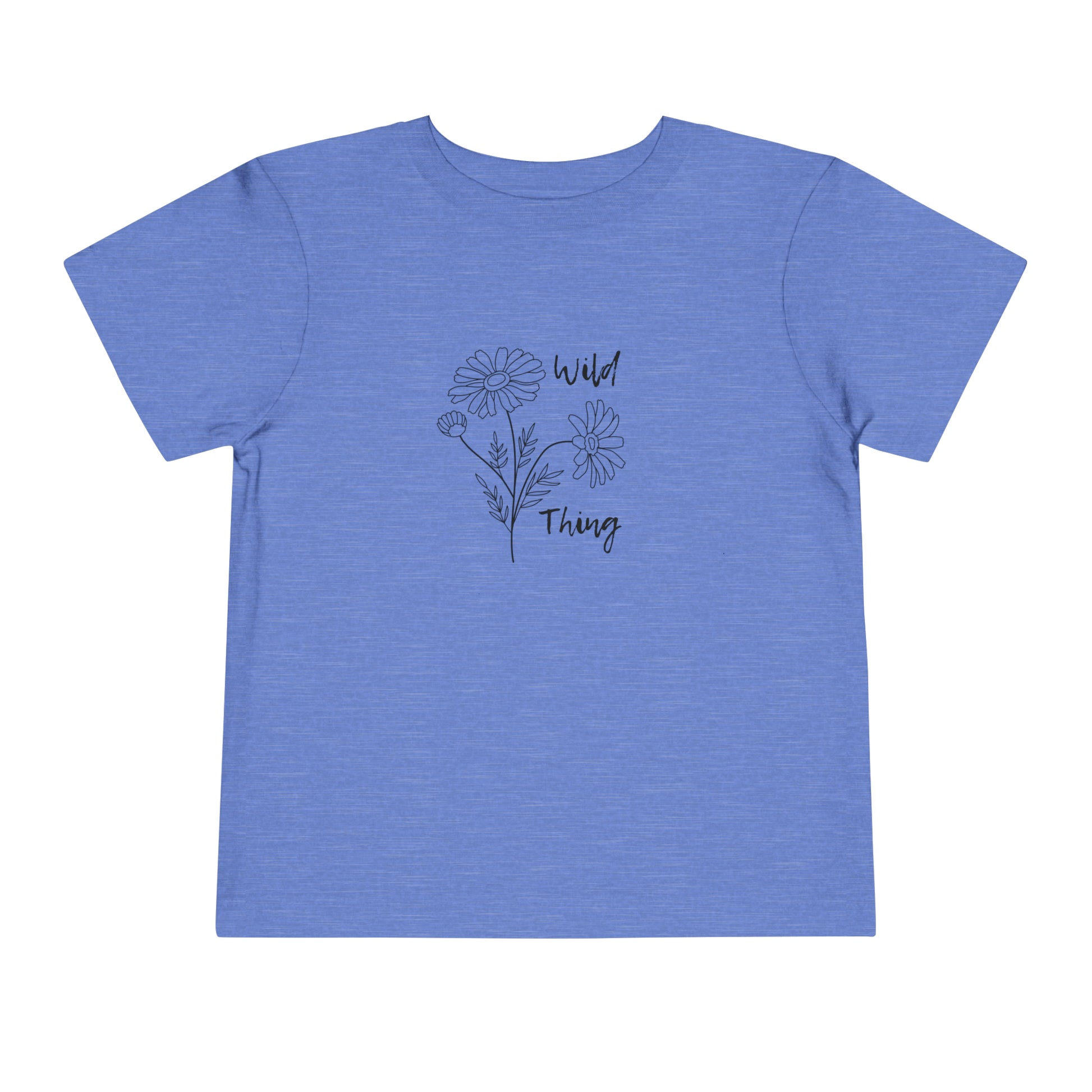 Comfortable funny graphic toddler tee stating 'wild thing' in color  heather columbia blue