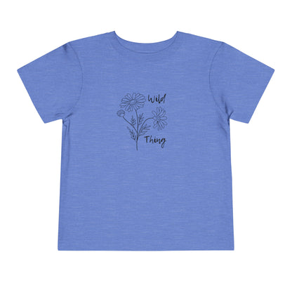 Comfortable funny graphic toddler tee stating 'wild thing' in color  heather columbia blue