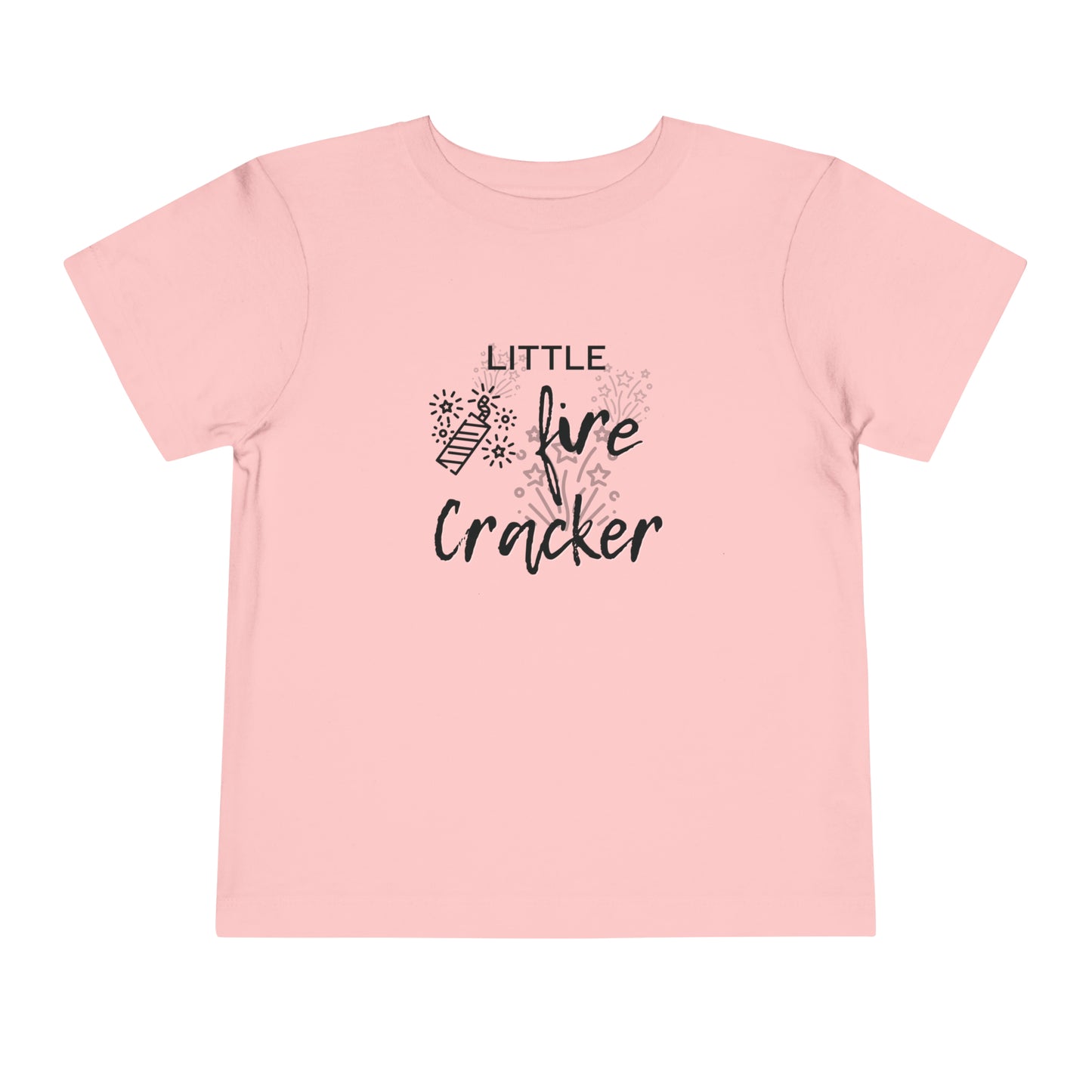 Comfortable funny graphic toddler tee stating 'Little Fire Cracker' in color pink