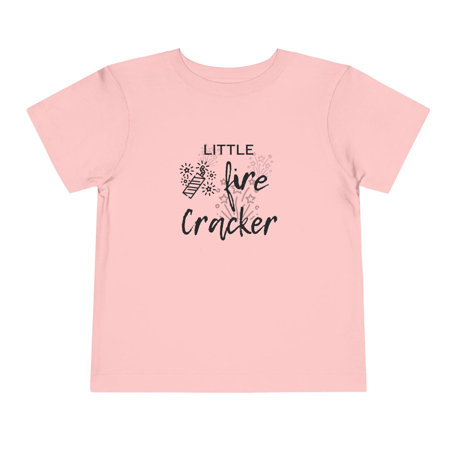 Comfortable funny graphic toddler tee stating 'Little Fire Cracker' in color pink