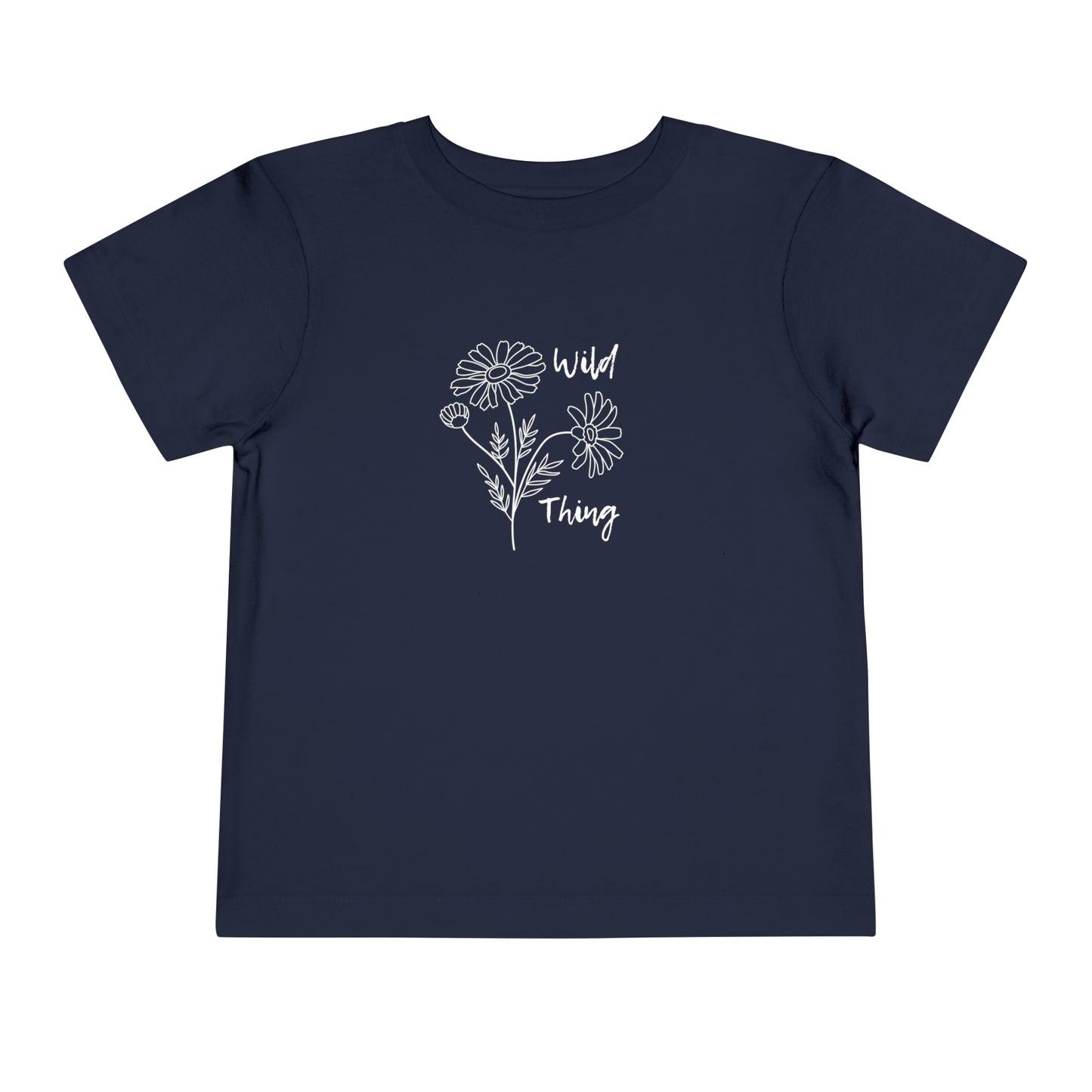 Comfortable funny graphic toddler tee stating 'wild thing' in color  navy