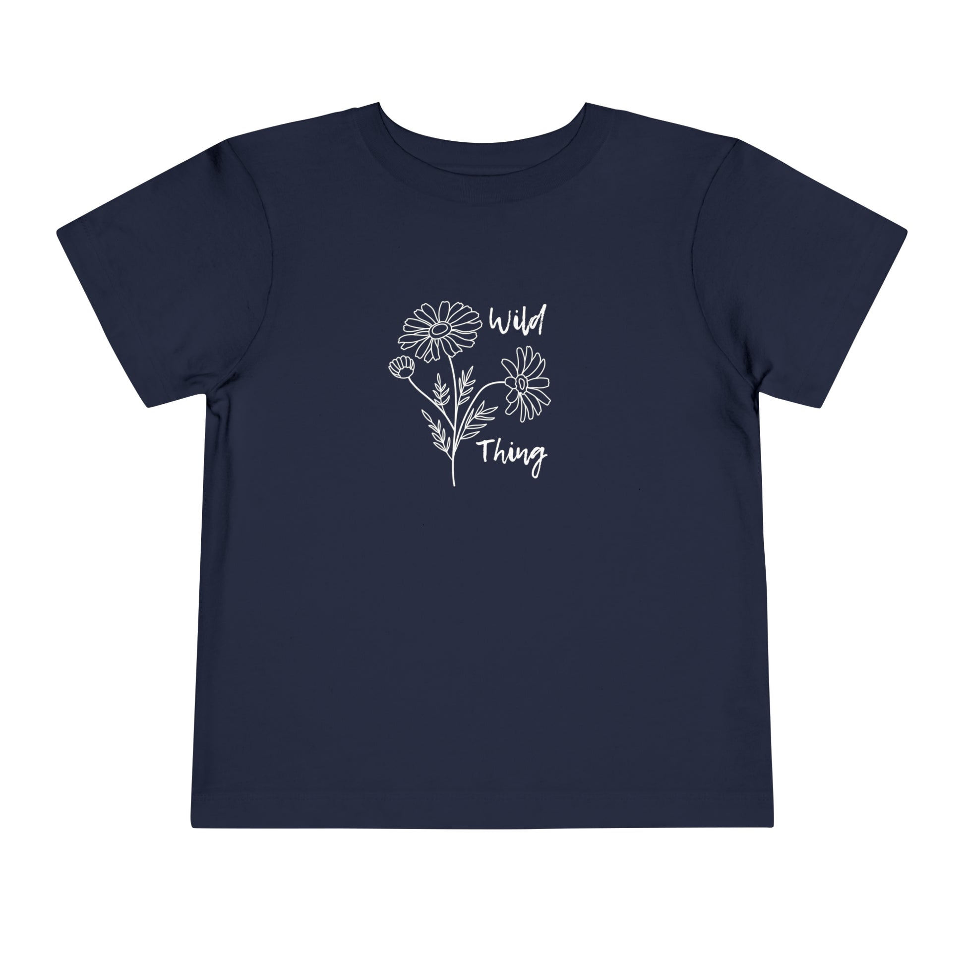 Comfortable funny graphic toddler tee stating 'wild thing' in color  navy