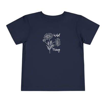 Comfortable funny graphic toddler tee stating 'wild thing' in color  navy