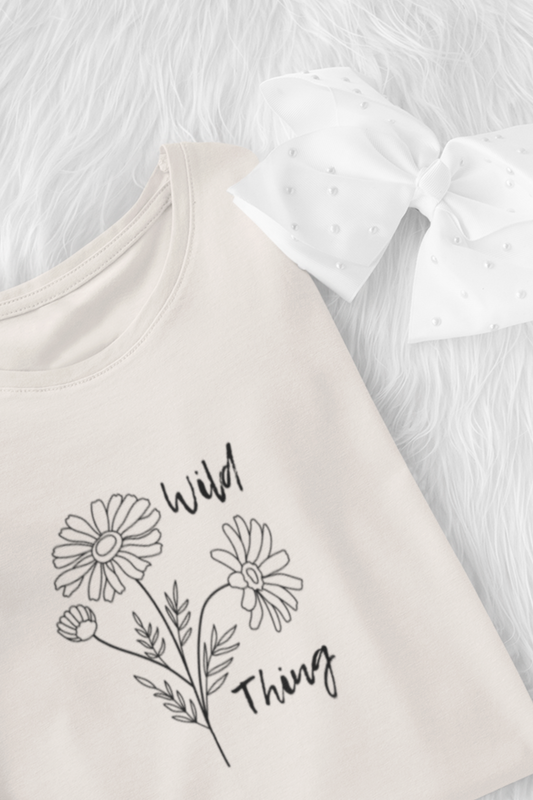 Comfortable funny graphic toddler tee stating 'wild thing' in color dust heather