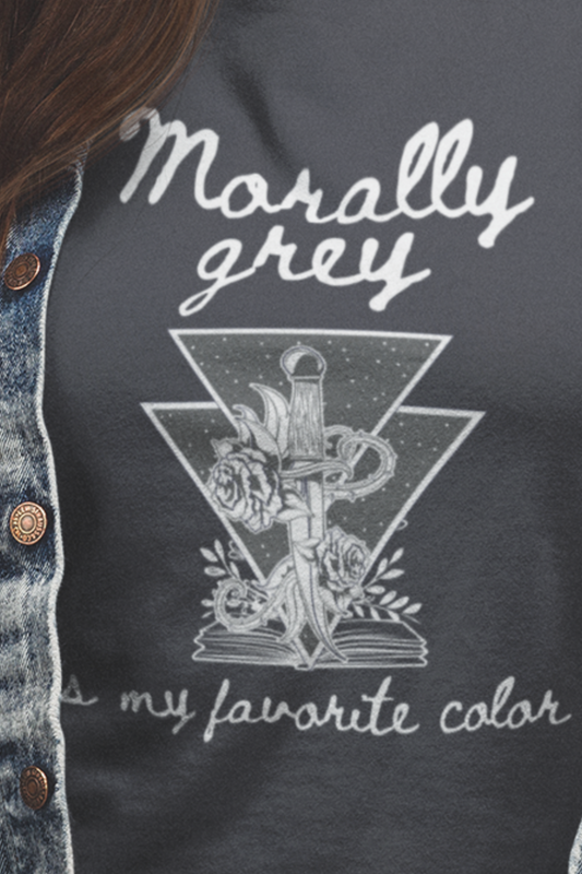 Comfortable graphic tee stating Morally grey is my favorite color in color dark grey 