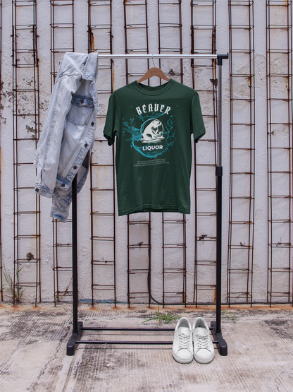 Comfortable graphic tee stating Beaver Liquor est. 1988 Does what your boyfriend wont. May cause euphoric satisfaction, increased heart rate, and loss of attitude in color Forest.